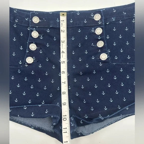Rue21 High Rise Sailor Shorts Size 7/8 Nautical Anchor Print 2” Cuffed Inseam - Picture 9 of 9